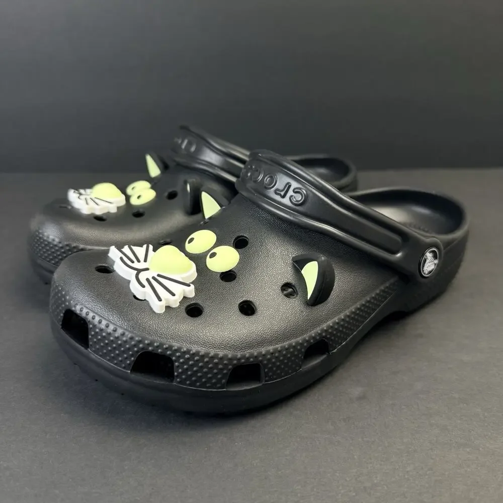 Crocs Classic Glow Black Cat Kids J3 Glow in the Dark Clogs New No Box
